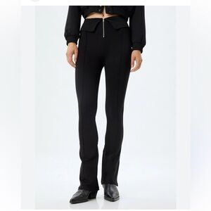 Koton Fold-over Flare Zipper Detail Slim Fit Trousers Pants Black